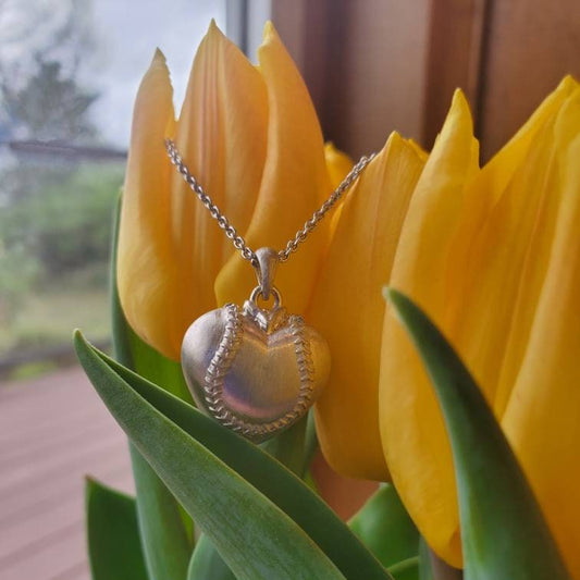 Baseball Puff Heart Sterling Silver Necklace