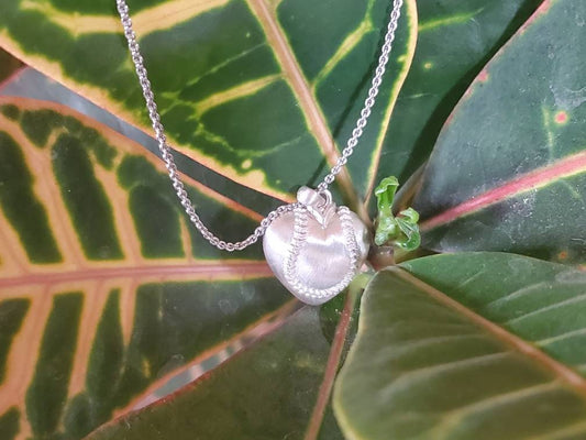 Baseball Puff Heart Sterling Silver Necklace