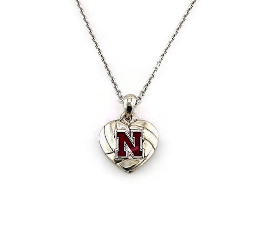 Nebraska Volleyball Silver Heart Pendant
