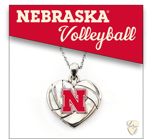 Nebraska Volleyball Silver Heart Pendant