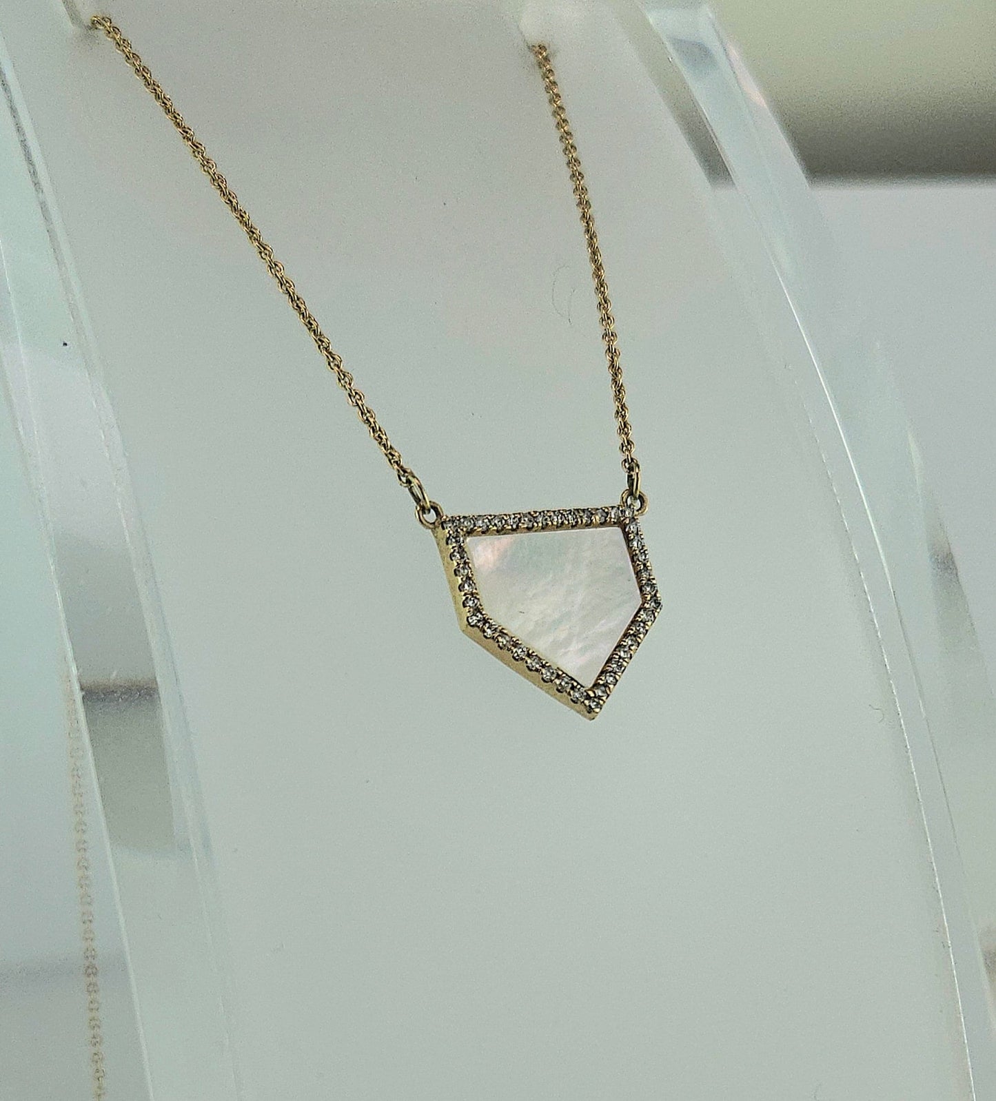 Home Plate Gold w/Diamonds & Mother of Pearl Necklace