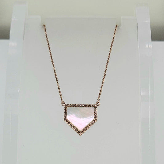 Home Plate Gold w/Diamonds & Mother of Pearl Necklace