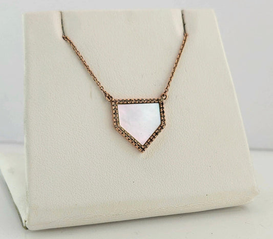 Home Plate Gold w/Diamonds & Mother of Pearl Necklace