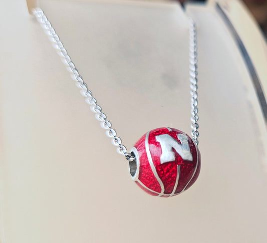 Nebraska Sterling Silver Basketball Pendant