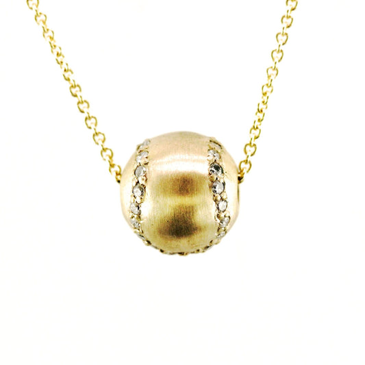 14k Gold Baseball Pendant With Natural Diamonds