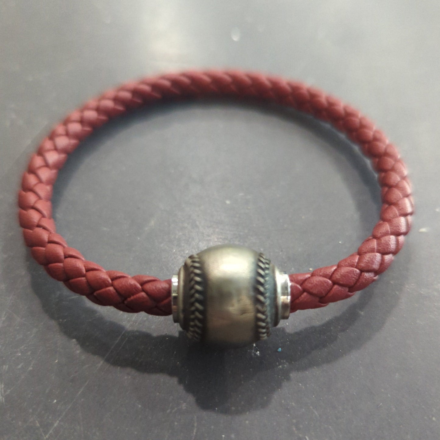 Baseball Magnetic Clasp & Leather Bracelet