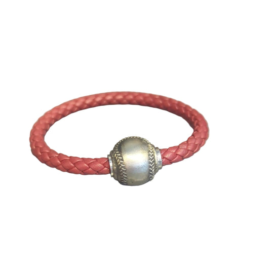 Baseball Magnetic Clasp & Leather Bracelet