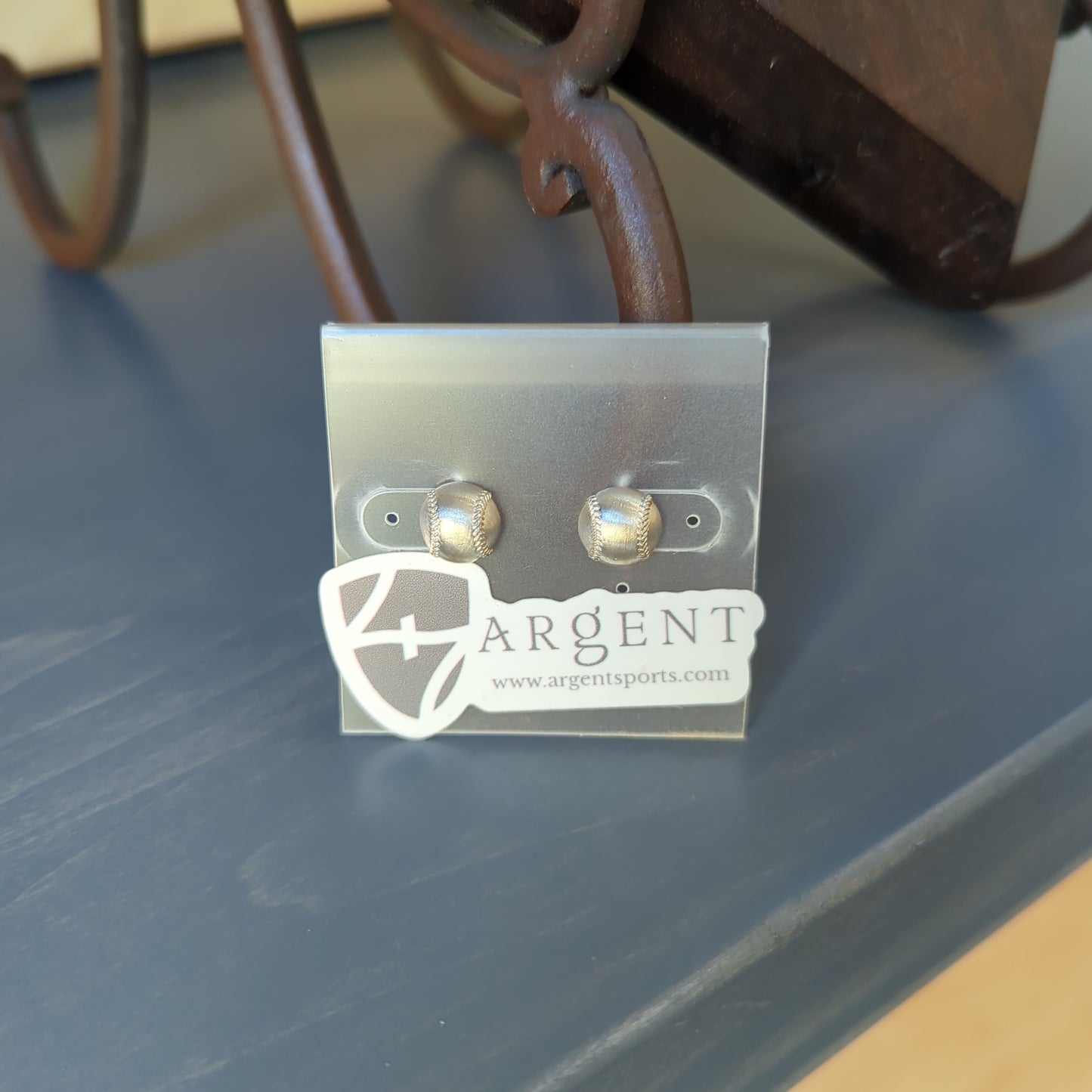 Silver baseball stud earrings