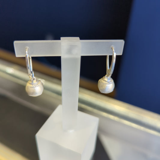 Silver baseball dangle earrings