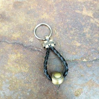 Mississippi State Bronze and Leather Baseball Key Chain
