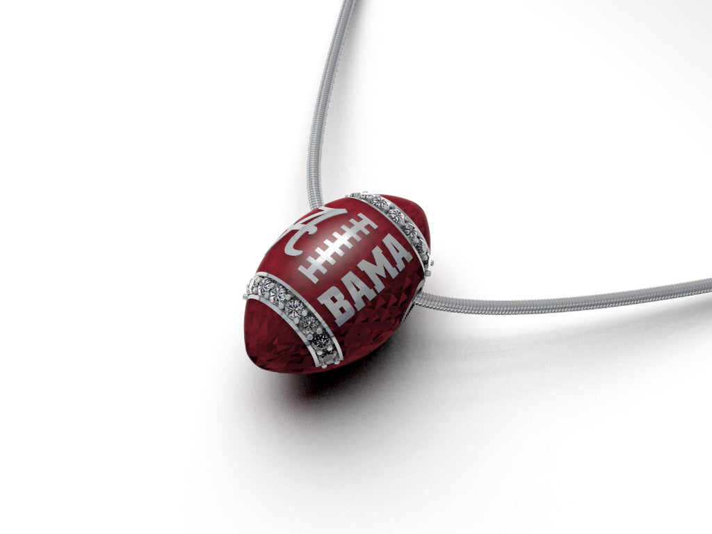 Alabama silver football pendant with Lab Diamonds