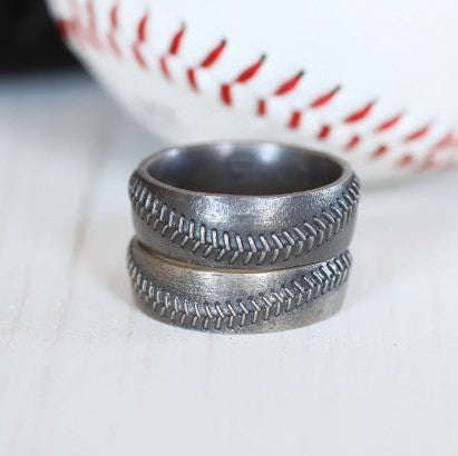 Baseball Stitch Ring 8mm Comfort Fit in Sterling Silver