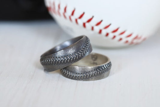 Baseball Stitch Ring 8mm Comfort Fit in Sterling Silver