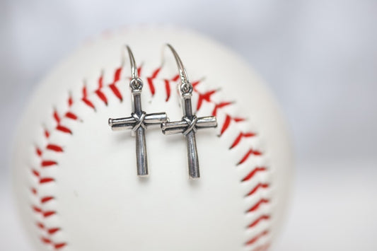 Baseball Cross Earrings in Sterling Silver