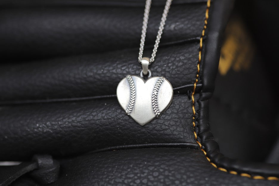 Baseball Heart Pendant in Sterling Silver