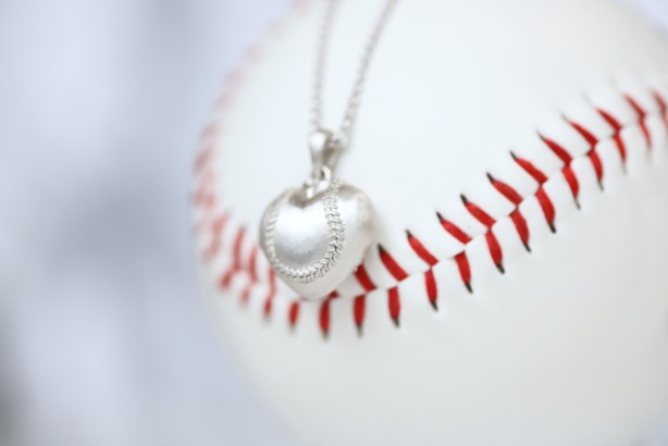 Medium Silver Baseball Puff Heart