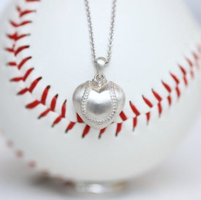Medium Silver Baseball Puff Heart