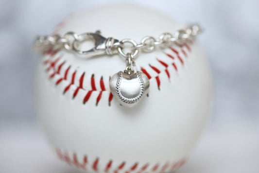 Silver Baseball Puff Heart Bracelet