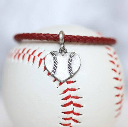 Customize your own Baseball Heart leather bracelet! Product Details Sterling silver lobster clasp Fine Italian leather Choose from sterling silver baseball or baseball heart charm Choose bracelet length (Average size for women is 7")