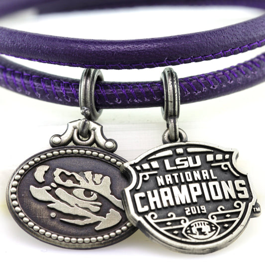 LSU National Champions Double Wrap Purple Leather Coin Bracelet