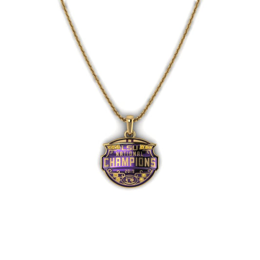 LSU National Champions Sculpted 14K Yellow Gold Enameled Pendant