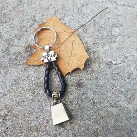 Mississippi State Cowbell Bronze and Leather Key Chain