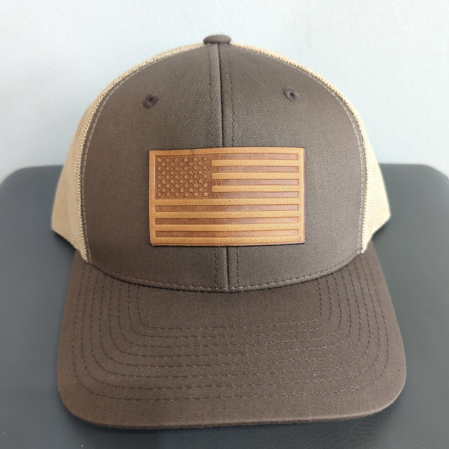 Brown Leather Flag Hat