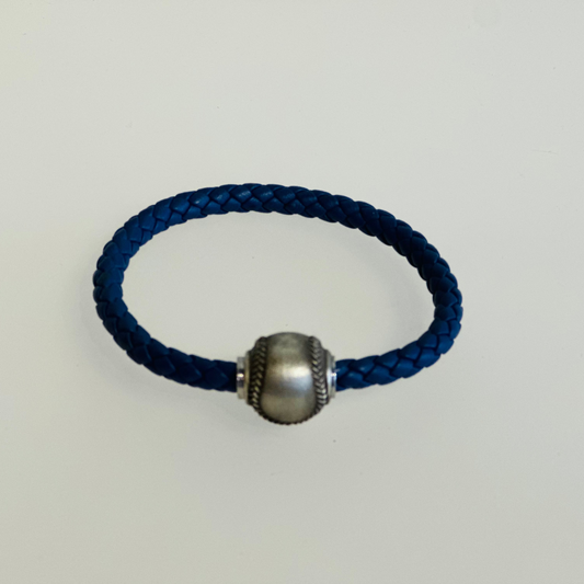 Baseball Magnetic Clasp & Leather Bracelet