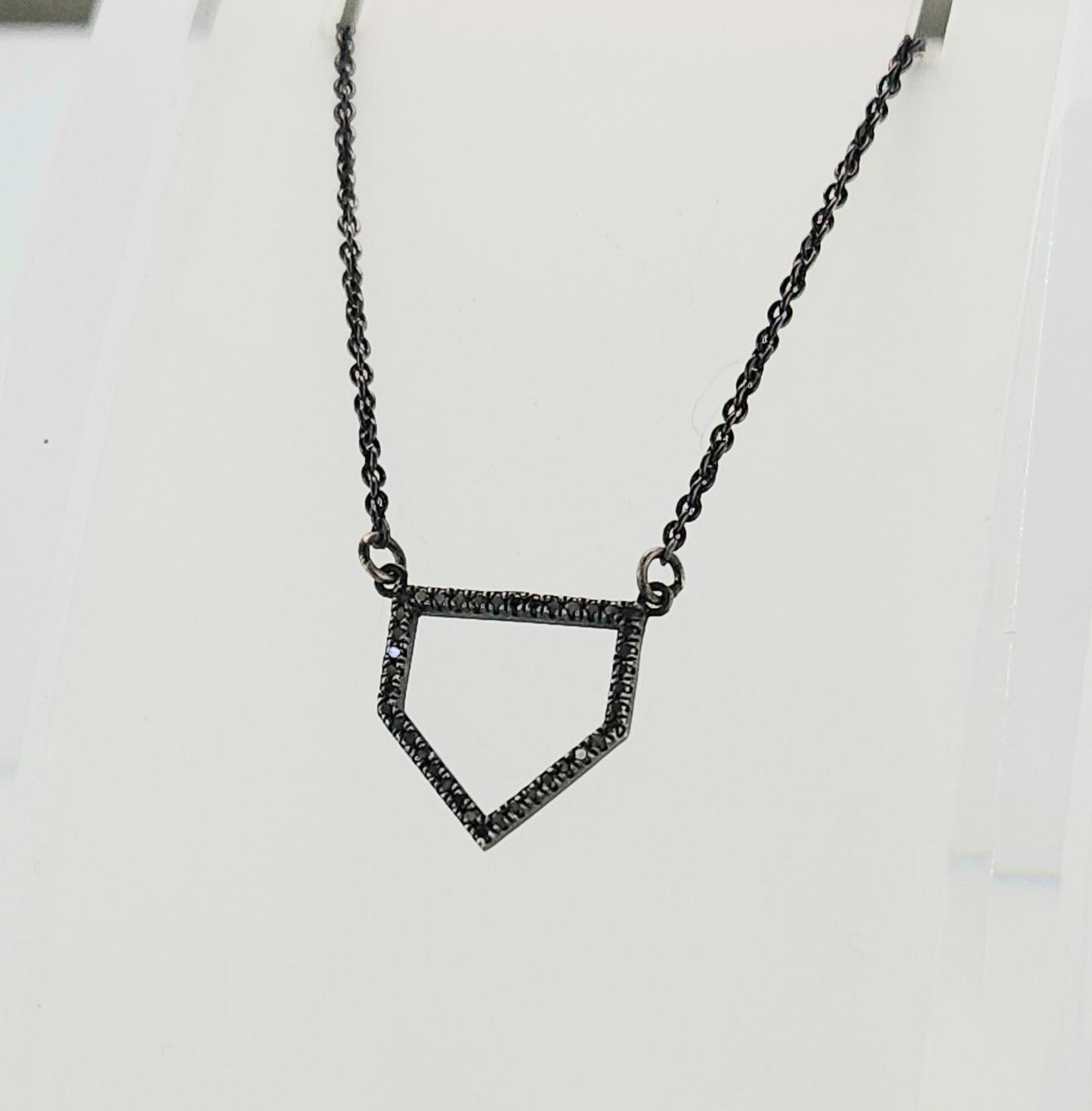 Home Plate Black Diamonds & Silver Necklace