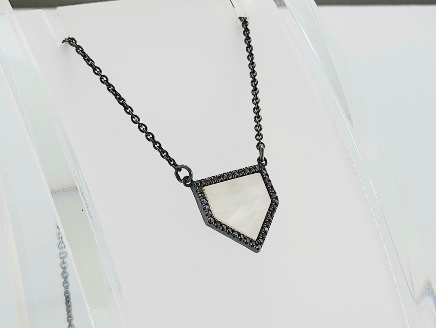 Home Plate Black Diamonds & Silver Necklace