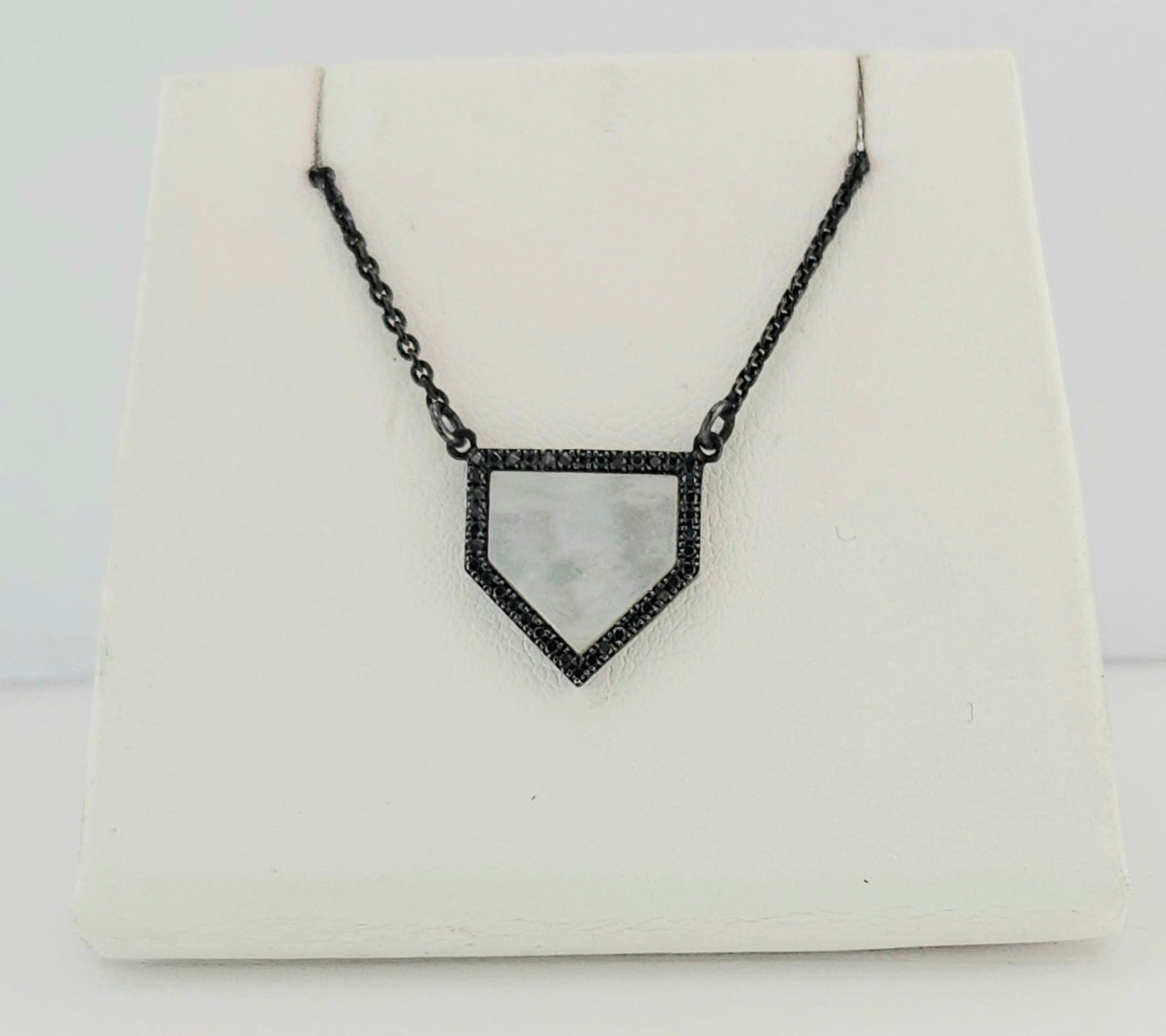 Home Plate Black Diamonds & Silver Necklace