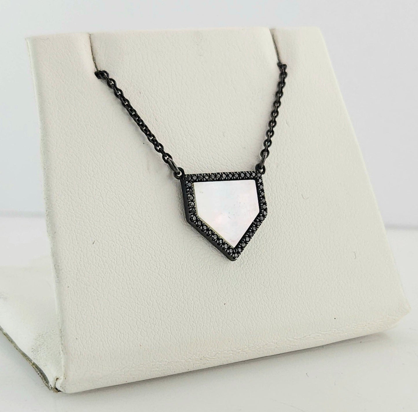 Home Plate Black Diamonds & Silver Necklace