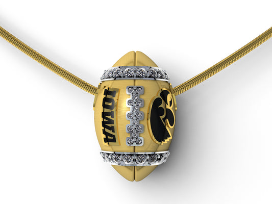 Iowa 14k Yellow Gold & Diamond football pendant
