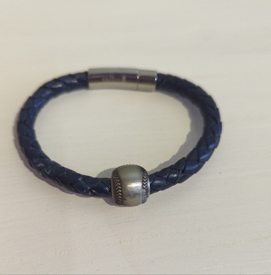 Thick leather baseball bracelet