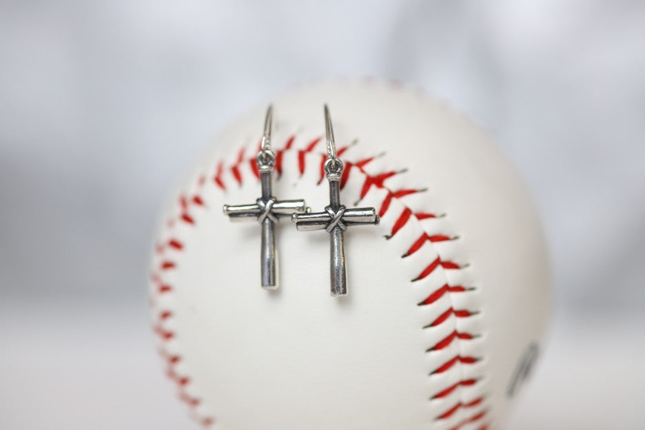 Baseball Cross Earrings in Sterling Silver 