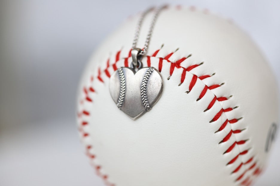 Baseball Heart Pendant in Sterling Silver 