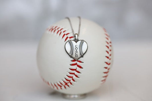 Coach Baseball Heart Pendant in Sterling Silver, Gift, Engraved