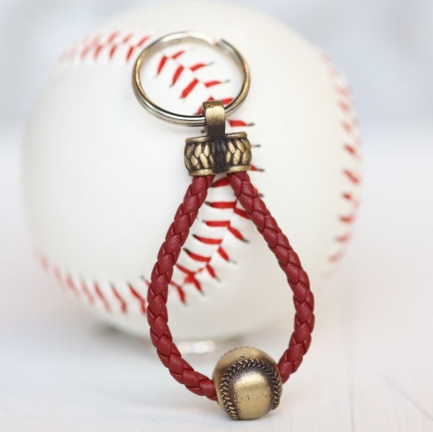 Leather Baseball Key Chain, Gift for Dad, Mom, Youth, Boy, Girl, Personalized, Team Colors