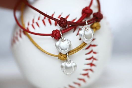 Softball Puff Heart Leather Bracelet