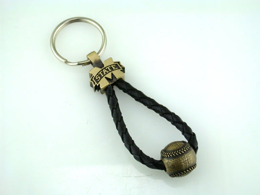 Mississippi State Bronze and Leather Baseball Key Chain