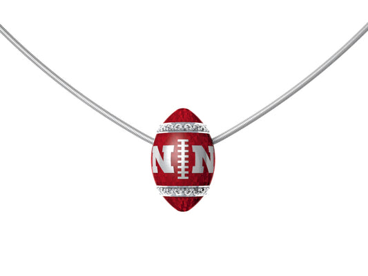 Nebraska Diamond Football Silver and Diamond Pendant