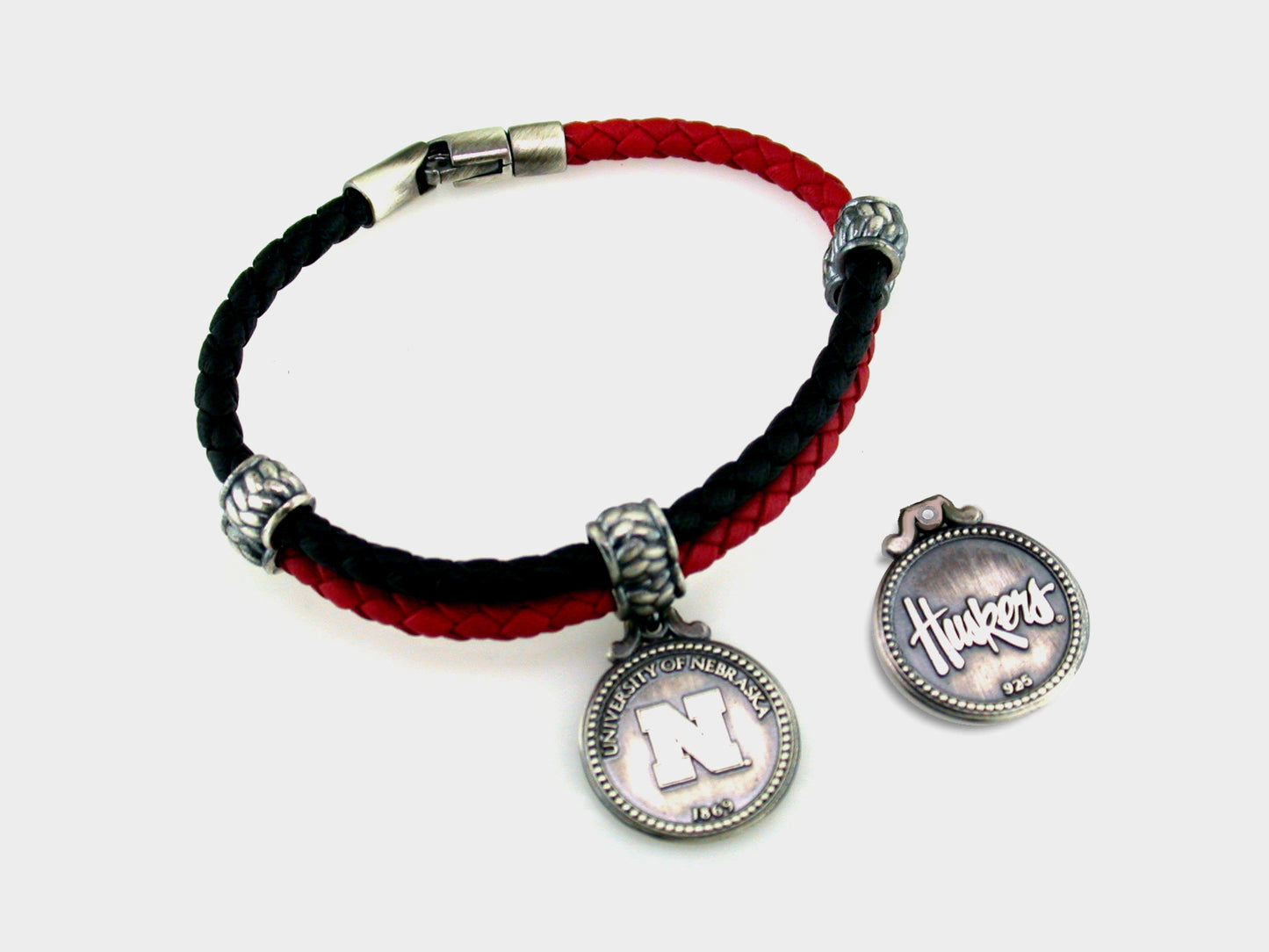 Nebraska Sterling & Leather Double Wrap Bracelet