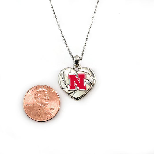 Nebraska Volleyball Heart Pendant