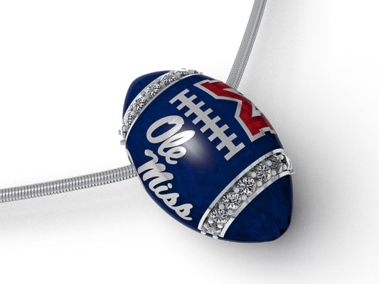 Ole Miss Diamond & Silver Football Pendant