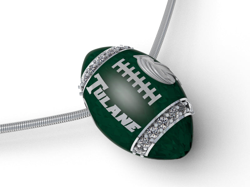 Tulane Diamond & Silver Football Pendant