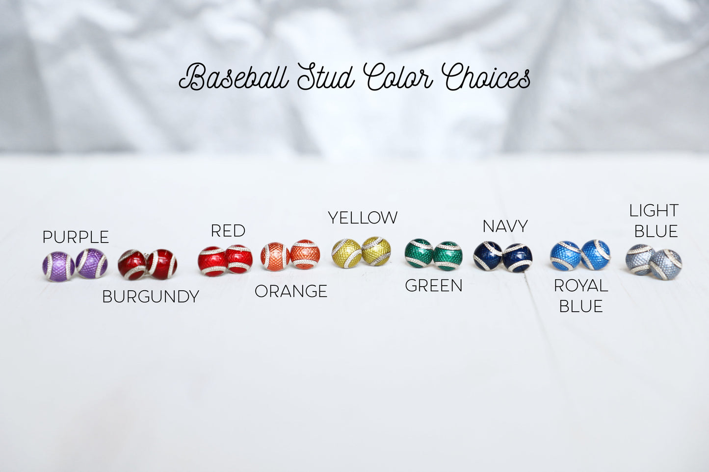 Personalized Custom Sterling Silver Baseball Stud Earrings Pick Your Team Color