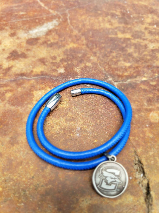 Creighton University, Leather Bracelet with Antiqued Blue Jay Charm