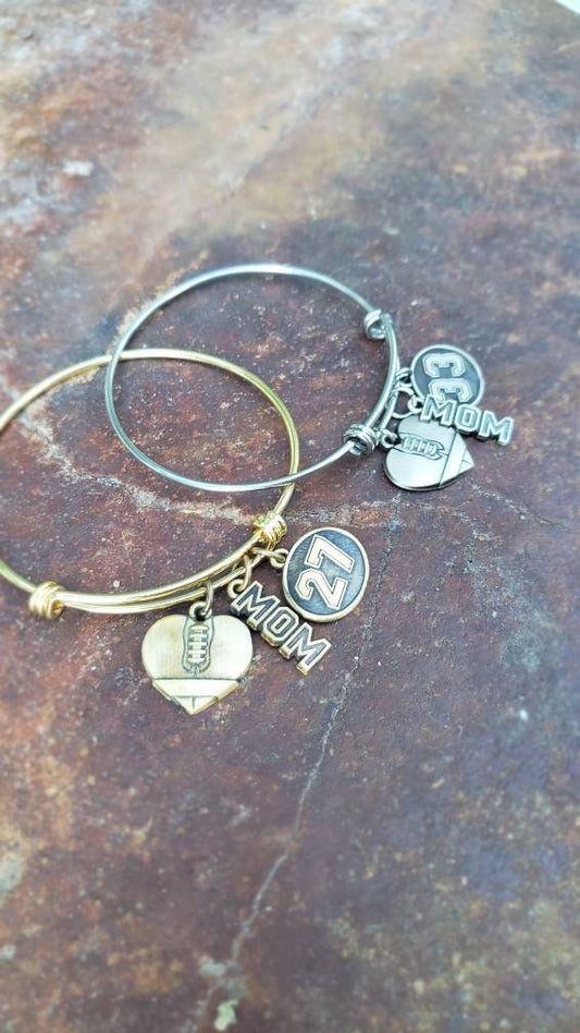 Personalized Football Heart, Mom, Charm Bracelet, Jersey Number