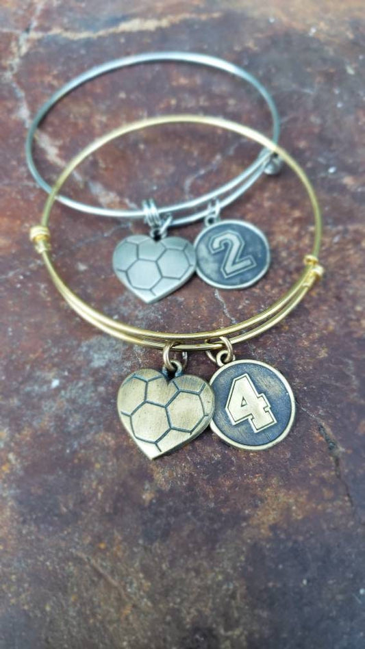 Soccer Heart Charm Bracelet With Jersey Number