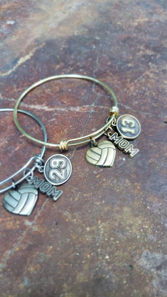 Volleyball Heart, Mom, Charm Bracelet, Jersey Number